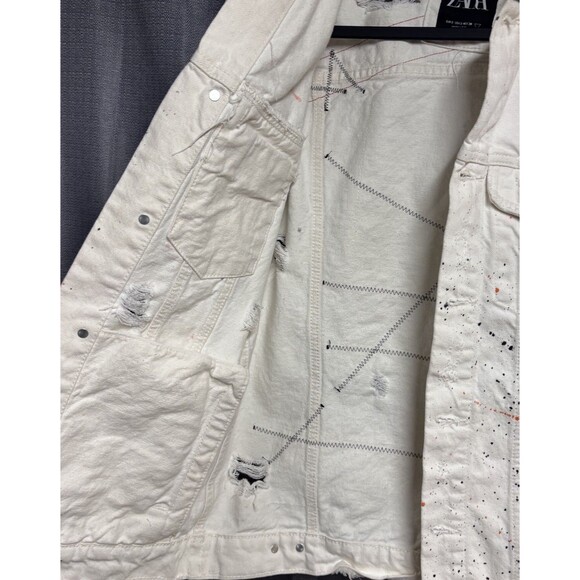 Zara Man Graffiti Paint Splatter Denim Jacket White Streetwear 80s Vibe - Picture 10 of 16